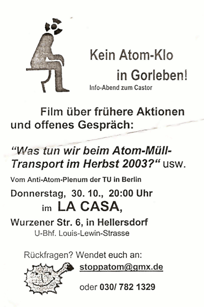 Infoveranstaltung zum Castortransport Oct 30, 2003 Berlin (Hellersdorf)