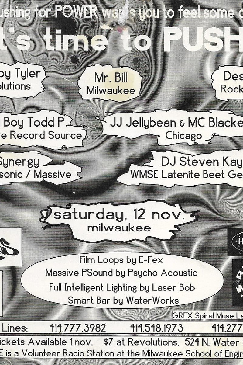 JJ Jellybean & MC Blackeye, DJ Steven Kaye, Destro, Acid Boy Todd P, Synergy - at Revolutions - Milwaukee, WI - Nov 12, 1994