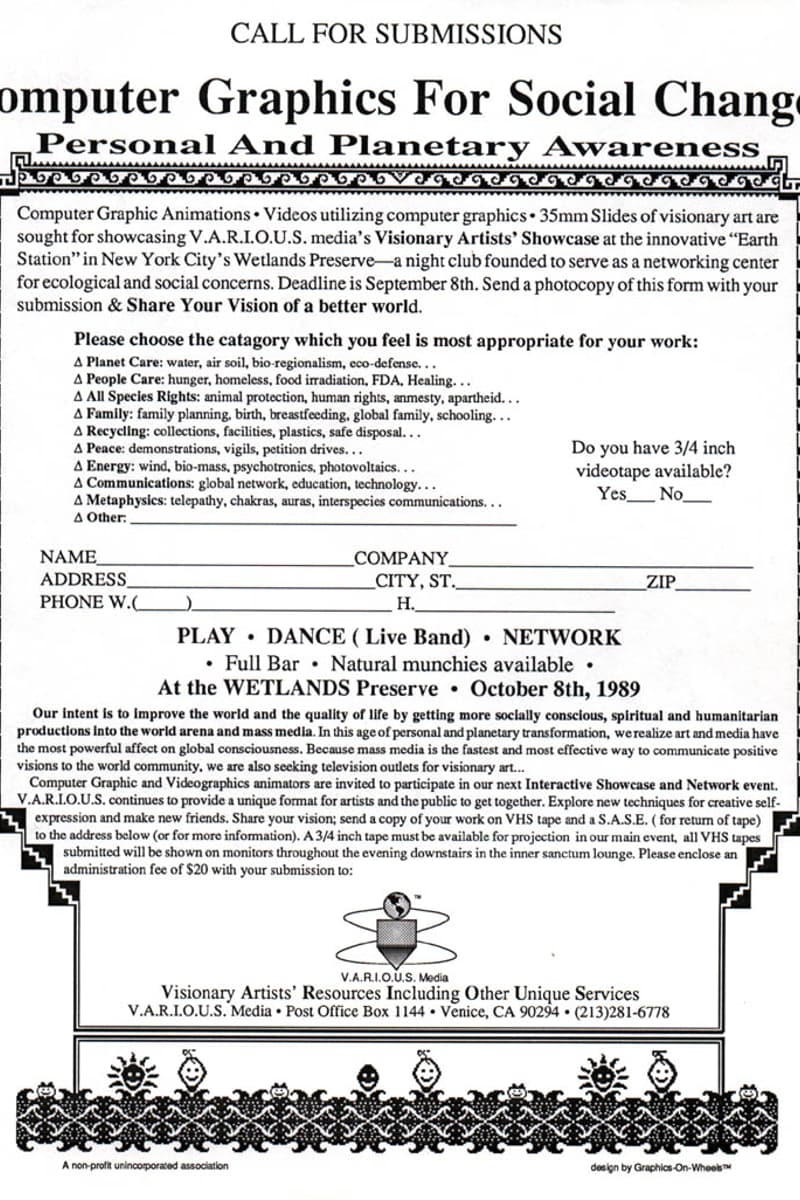 Live Band (unspecified), V.A.R.I.O.U.S. Media - at Wetlands Preserve - New York City, NY - Oct 8, 1989