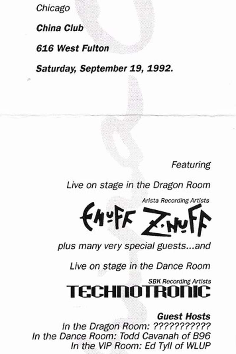 Technotronic, Enuff Z'Nuff - at China Club - Chicago, IL - Sep 19, 1992