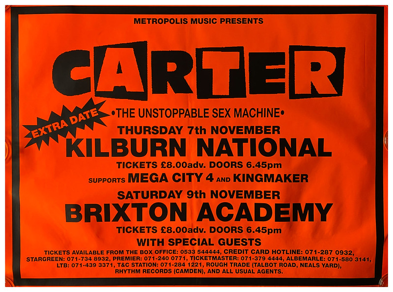 Carter The Unstoppable Sex Machine, Kingmaker, Mega City 4 - at Kilburn National / Brixton Academy - London - Nov 7, 1991