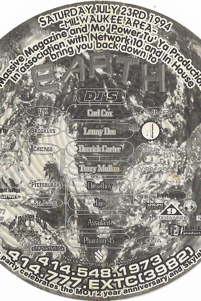 Terry Mullan, Phantom 45, Lenny Dee, Carl Cox, Dieselboy - at Skylab 3 - Milwaukee, WI - Jul 23, 1994