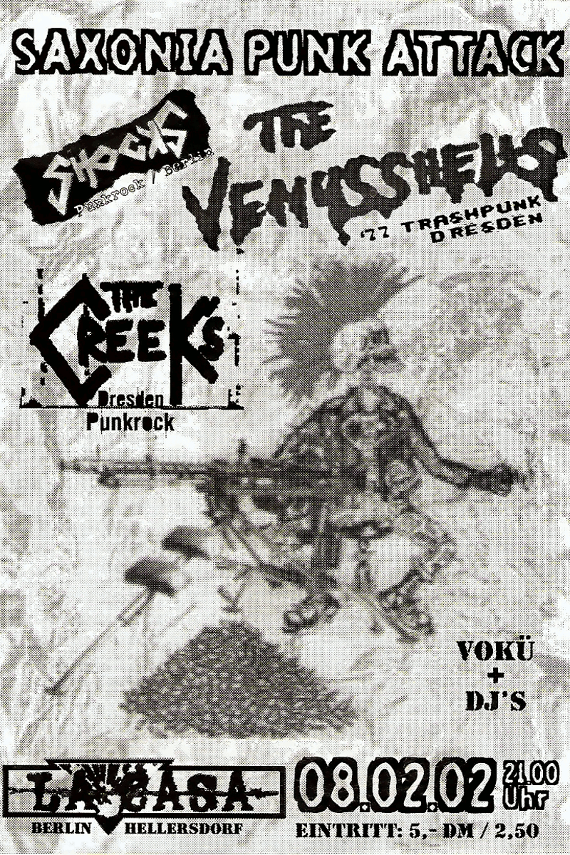 Shocks, U5 Bhf. Louis-Lewin-Str. / Nachtbus N5, Fr. 08.03. 21.00 Uhr Noxon, Fr. 08.02.02 21.00 Uhr Creeks, Sa. 01.06.02 Kulturschock Festival - at La Casa - Berlin - Feb 8, 2002