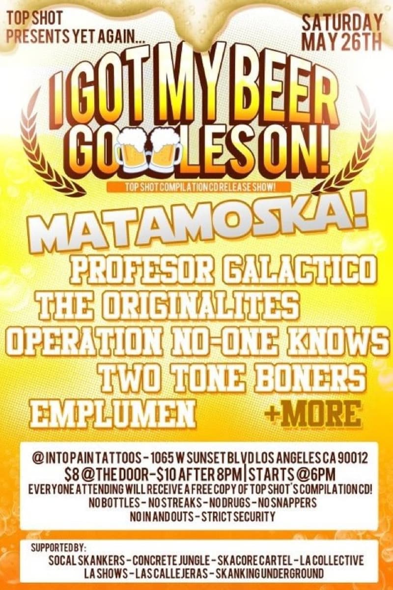 The Originalites, Emplumen, Two Tone Boners, Matamoska!, Operation No-One Knows - at Into Pain Tattoos - Los Angeles, CA - May 26, 2012