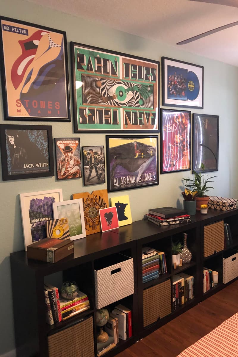 Clockwork Orange (film/event reference), Alabama Shakes, Jack White, Rolling Stones - at First Avenue - Miami (Rolling Stones poster); Minneapolis implied (First Avenue), FL (Rolling Stones Miami); MN (First Avenue)