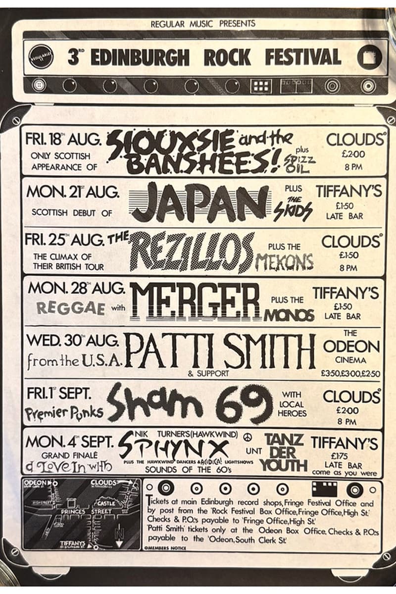 Merger, The Monos, Sham 69, The Mekons, Siouxsie and the Banshees - at Multiple venues: Clouds, Tiffany's, The Odeon Cinema - Edinburgh