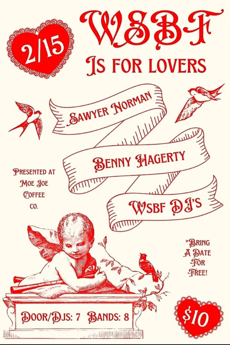Sawyer Norman, WSBF DJs, Benny Hagerty - at Moe Joe Coffee Co. - Clemson, SC - Feb 15, 2025