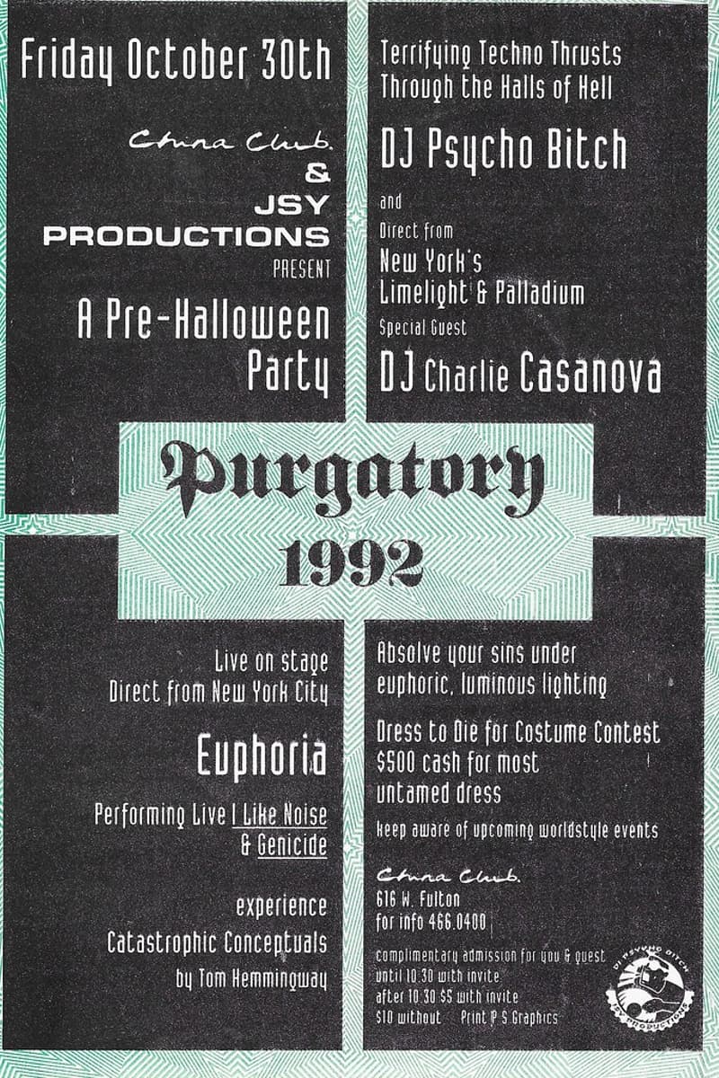 DJ Psycho Bitch, DJ Charlie Casanova, euphoria, Catastrophic Conceptuals - at China Club - Chicago, IL - Oct 30, 1992