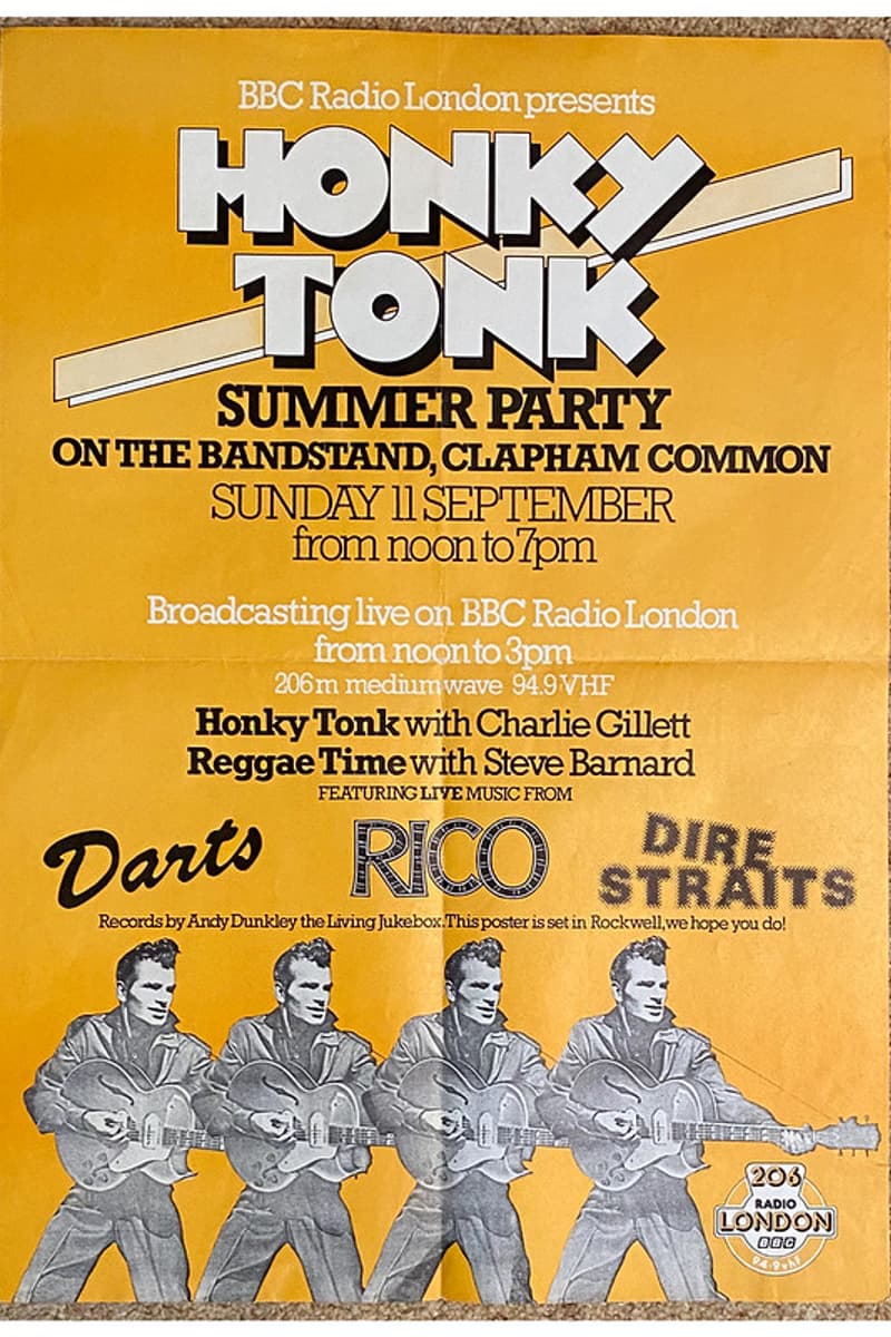 Charlie Gillett, Steve Barnard, Andy Dunkley, Dire Straits, Rico - at The Bandstand, Clapham Common - London - Sep 11, 1977