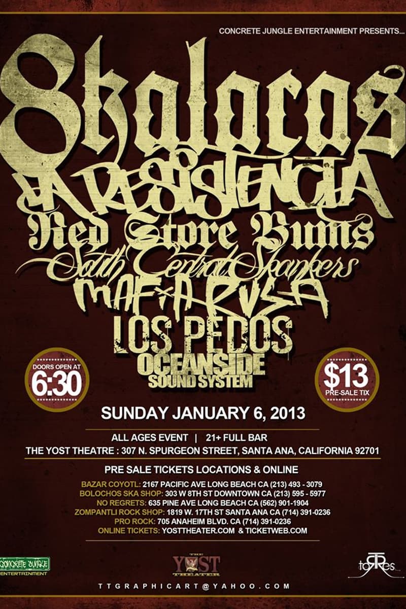 Oceanside Sound System, Red Store Bums, Skalacos, La Resistencia, Mafia Rusa - at The Yost Theatre - Santa Ana, CA - Jan 6, 2013