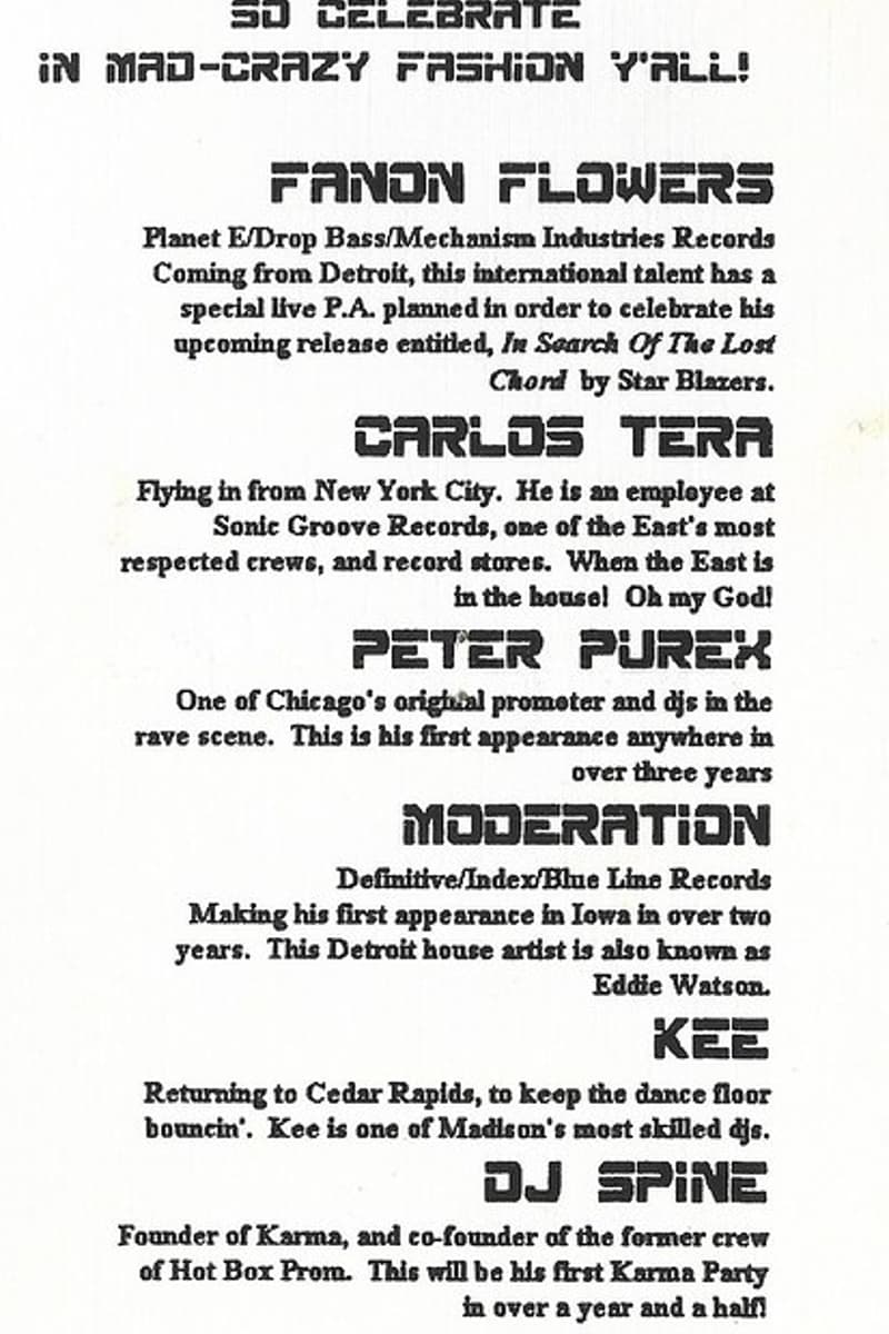 Carlos Tera, Moderation, DJ Spine, Jason Snell, Kee - Cedar Rapids / Iowa (implied), IA