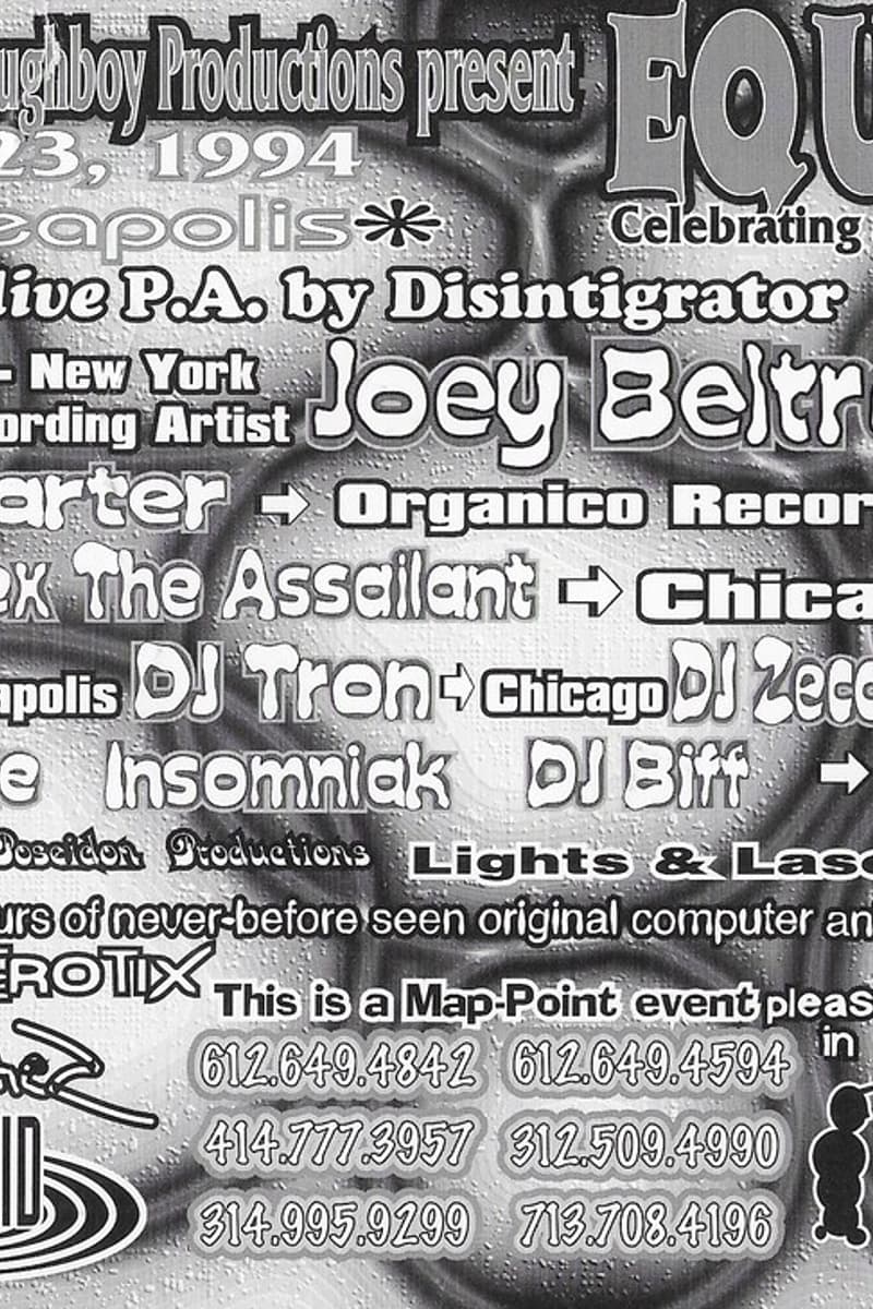 DJ Tron, DJ Zeccheus, Insomniak, Pike, Disintigrator - at Map Point event (venue name not specified) - Minneapolis, MN - Apr 23, 1994
