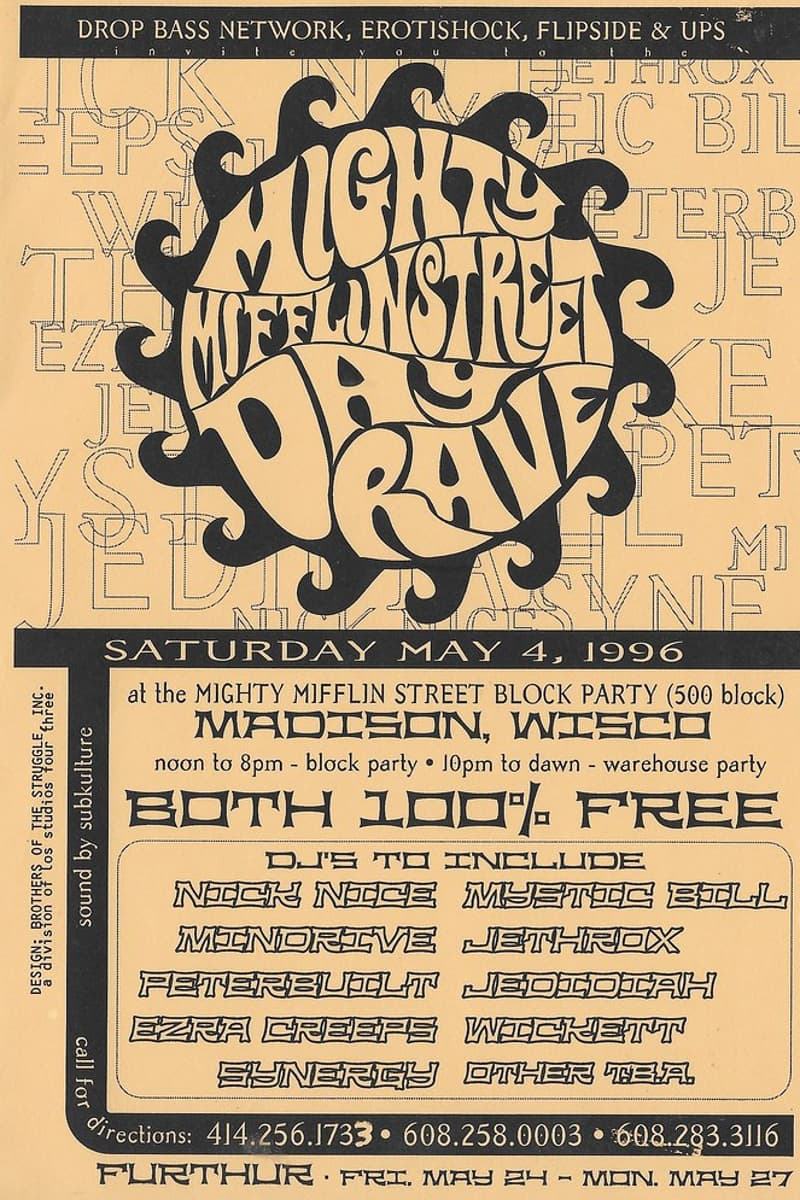 Peterbuilt, Nock Noce, Other TBA, Ezra Creeps, Jedidiah - at Mighty Mifflin Street Block Party (500 block) - Madison, WI - May 4, 1996