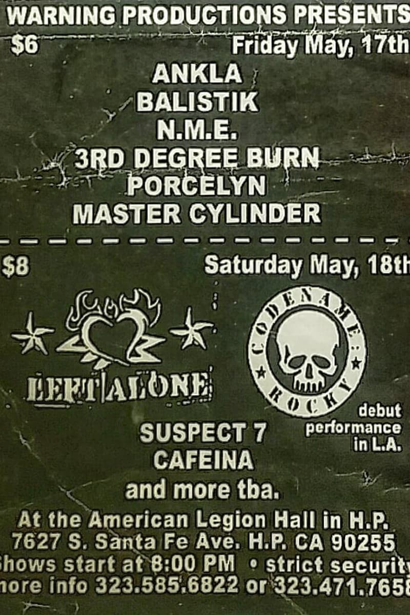 3rd Degree Burn, Cafeina, Master Cylinder, Codename Rocky, Porcelyn - at American Legion Hall in H.P. - Huntington Park, CA