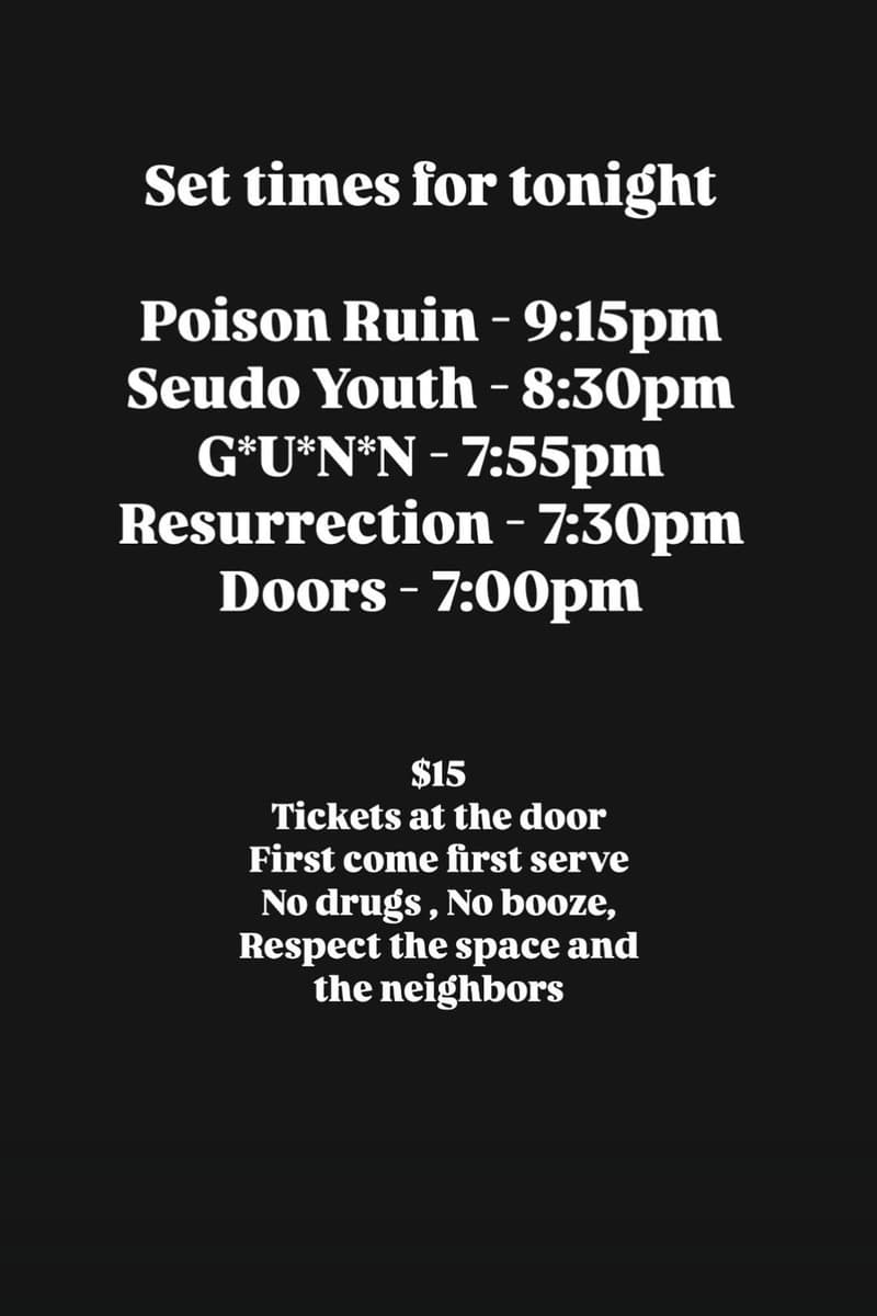 Resurrection, Poison Ruin, G*U*N*N, Seudo Youth