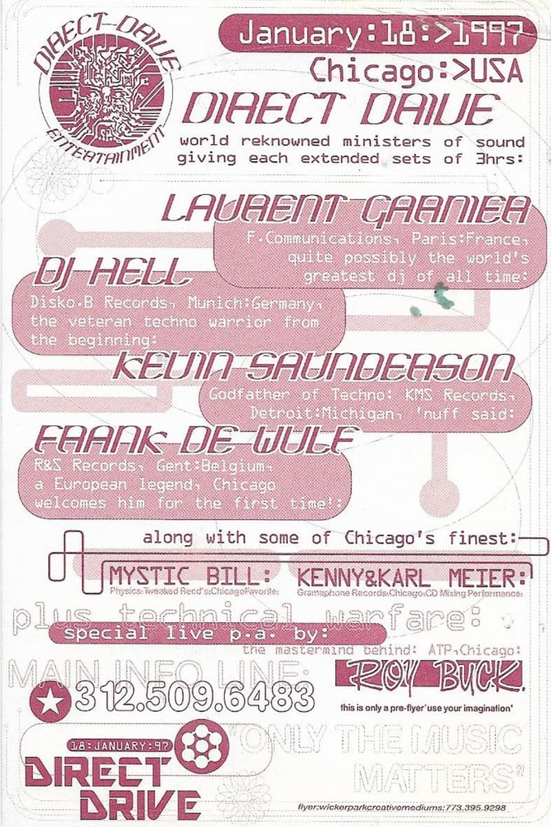Laurent Garnier, Roy Buck, DJ Hell, Kenny & Karl Meier, Frank De Wulf - at Direct Drive - Chicago, IL - Jan 18, 1997
