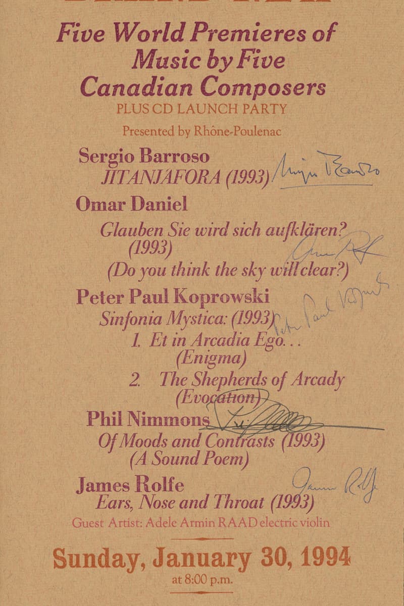 Phil Nimmons, Istvan Anhalt, Chris Paul Harman, Esprit Orchestra, Peter Paul Koprowski - at Jane Mallett Theatre, St. Lawrence Centre - Toronto - Jan 30, 1994