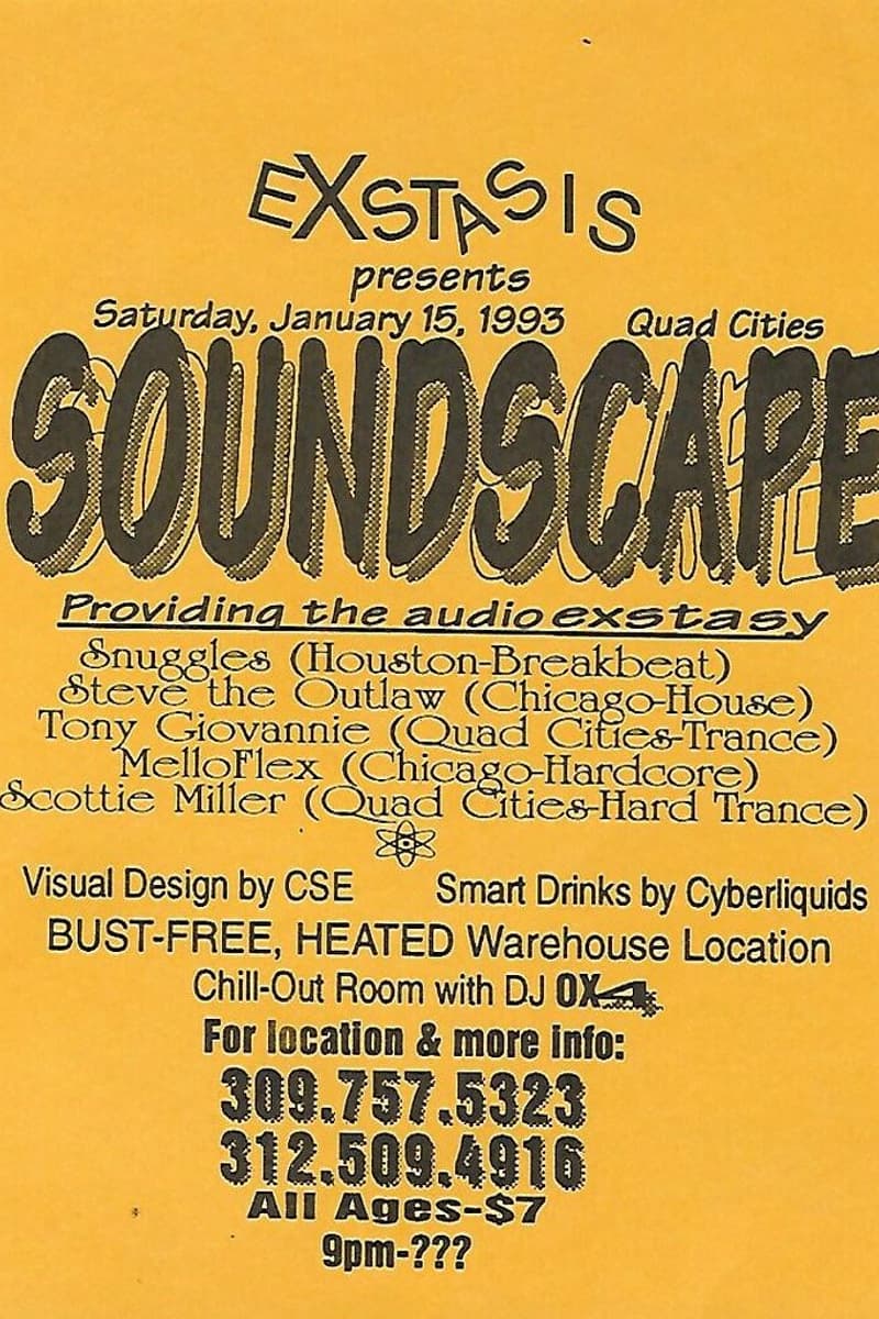 Scottie Miller, Snuggles, DJ OX, Tony Giovannie, MelloFlex - at Bust-Free Heated Warehouse Location - Quad Cities, IL - Jan 15, 1993