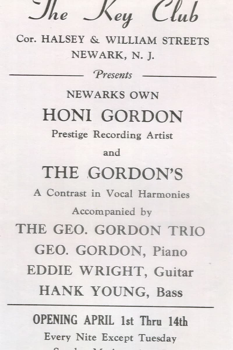 Honi Gordon, The Geo. Gordon Trio, The Gordon's - at The Key Club - Newark, NJ