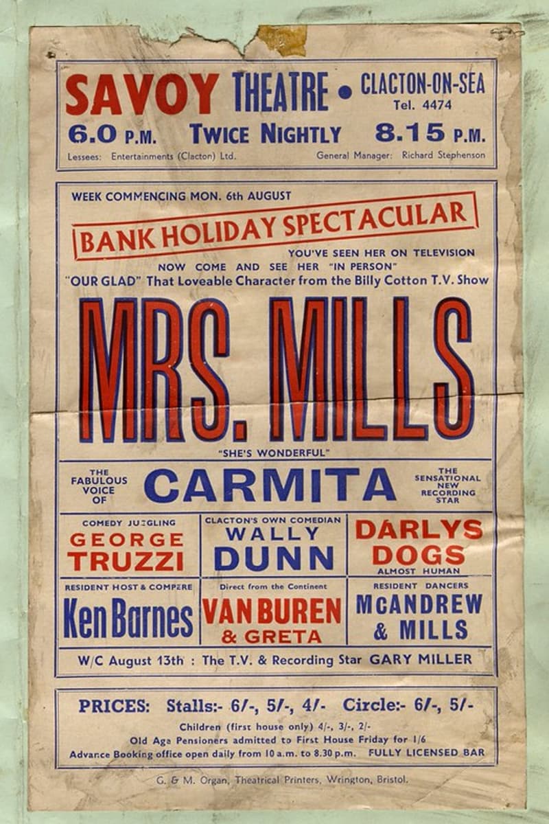 Ken Barnes, Carmita, Van Buren & Greta, McAndrew & Mills, Mrs. Mills - at Savoy Theatre - Clacton-on-Sea - Aug 6, 1956