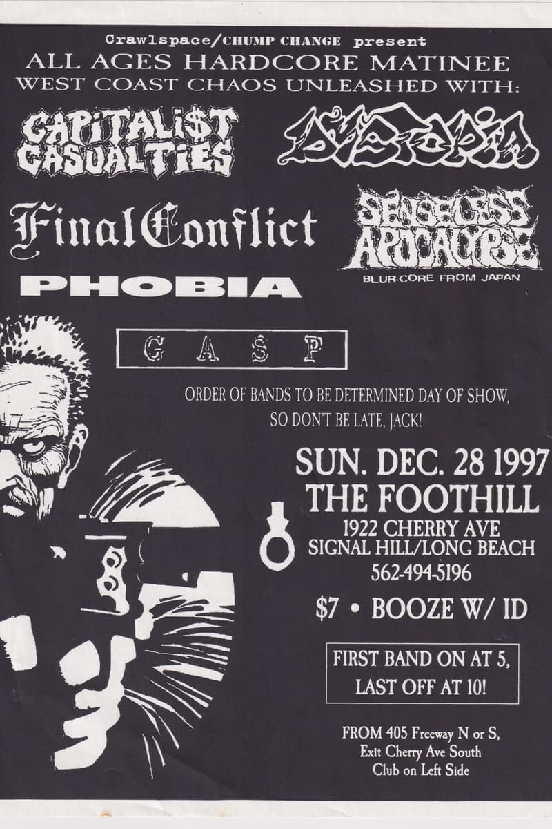 Final Conflict, Gasp, Capitalist Casualties, Senseless Apocalypse, Phobia - at The Foothill - Signal Hill / Long Beach, CA - Dec 28, 1997