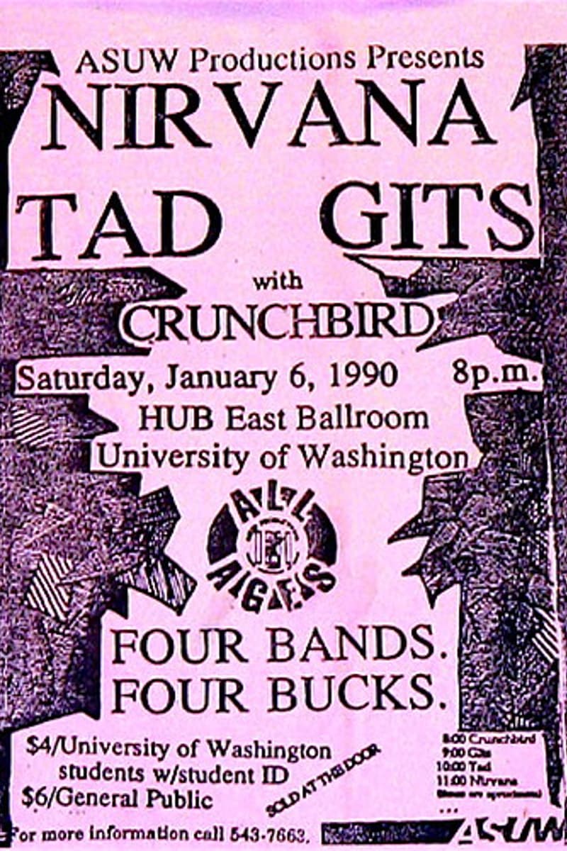 Crunchbird, Nirvana, TAD, GITS - at HUB East Ballroom, University of Washington - Seattle, WA - Jan 6, 1990