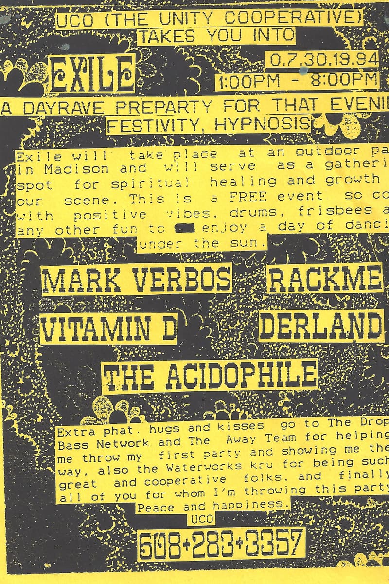 Derland, Vitamin D, Rackme, Mark Verbos, The Acidophile - at Exile (outdoor park) - Madison, WI - Jul 30, 1994