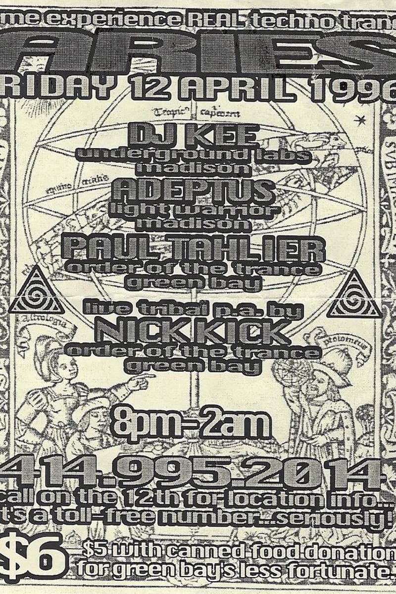 DJ Kee, Paul Tahlier, Adeptus, Nick Kick - at Aries - Green Bay, WI - Apr 12, 1996