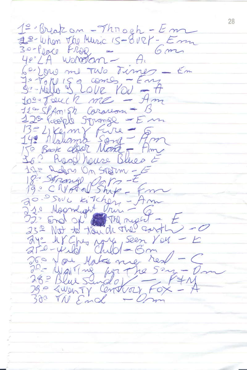Love Me Two Times, Touch Me, Twenty Century Fox, Hello I Love You, Alabama Song