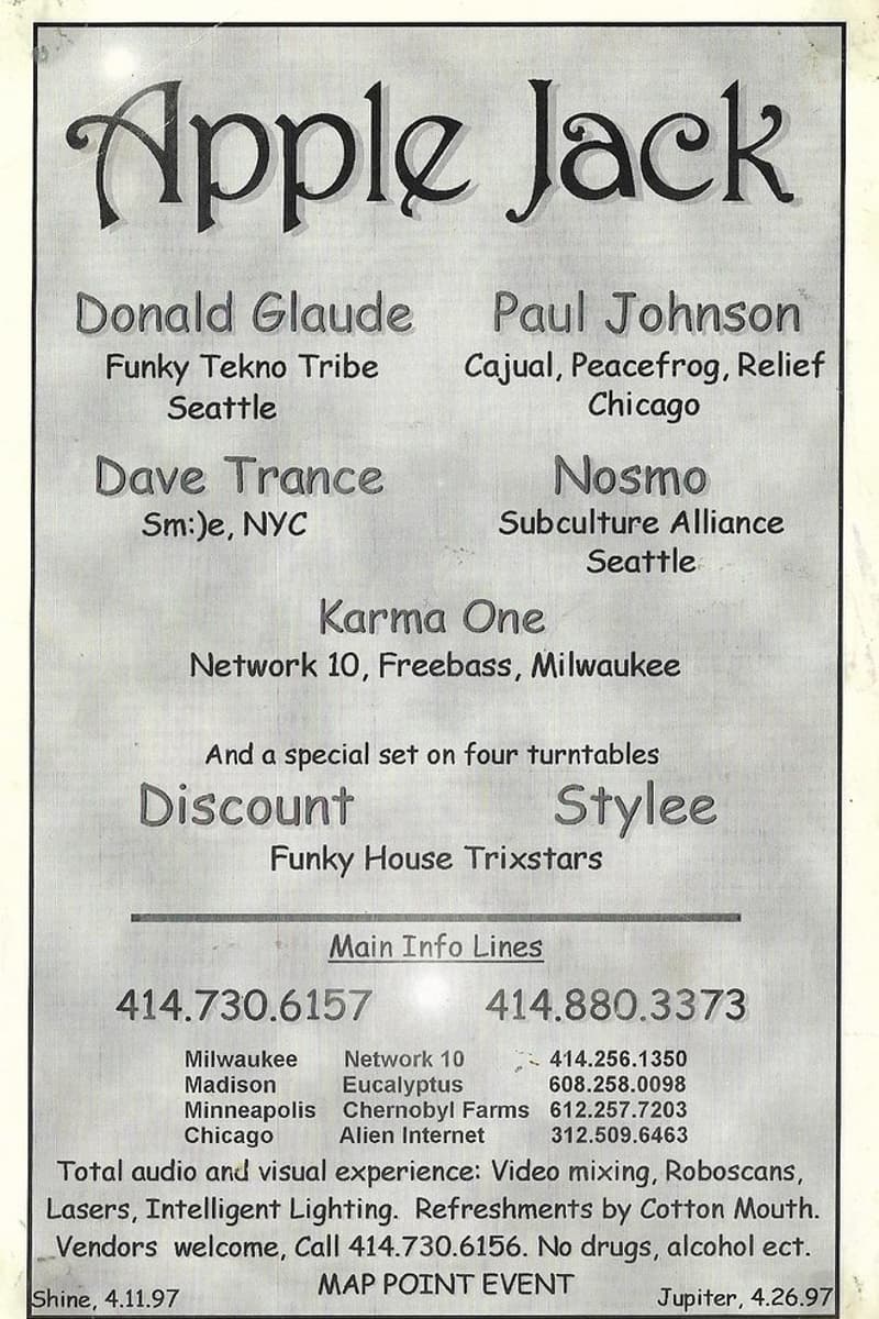 Karma One, Donald Glaude, Paul Johnson, Stylee, Discount - at Apple Jack - Milwaukee, WI - Apr 26, 1997