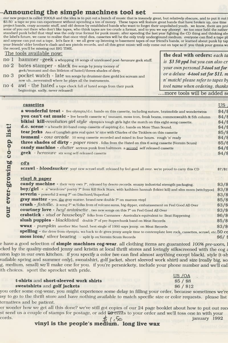 Gray Matter, Crabstick, Big Dipper, Bratmobile, Moss Icon - Olympia / Washington D.C. - Jan 1, 1992