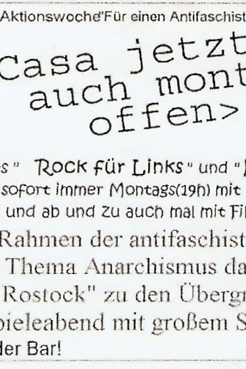 Am 17/02/03 ist Spieleabend mit großem SKAT-TURNIER!!!, Anmeldung bitte vorher an der Bar!, Infos's unter a3.antifa.de - at La Casa - Berlin - Feb 3, 2003