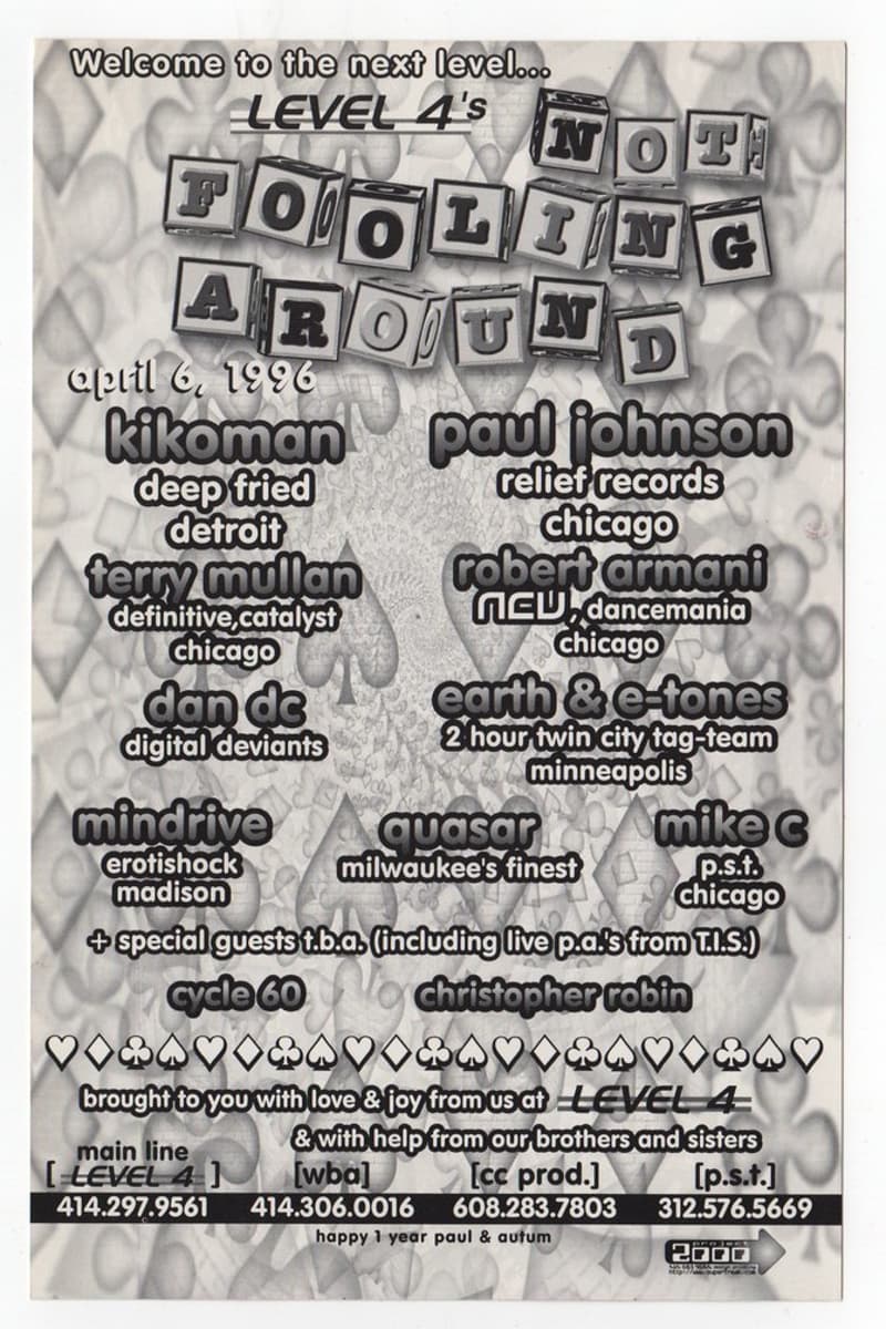 Dan DC, Terry Mullan, Kikoman, Christopher Robin, Quasar - at Level 4 - Milwaukee, WI - Apr 6, 1996
