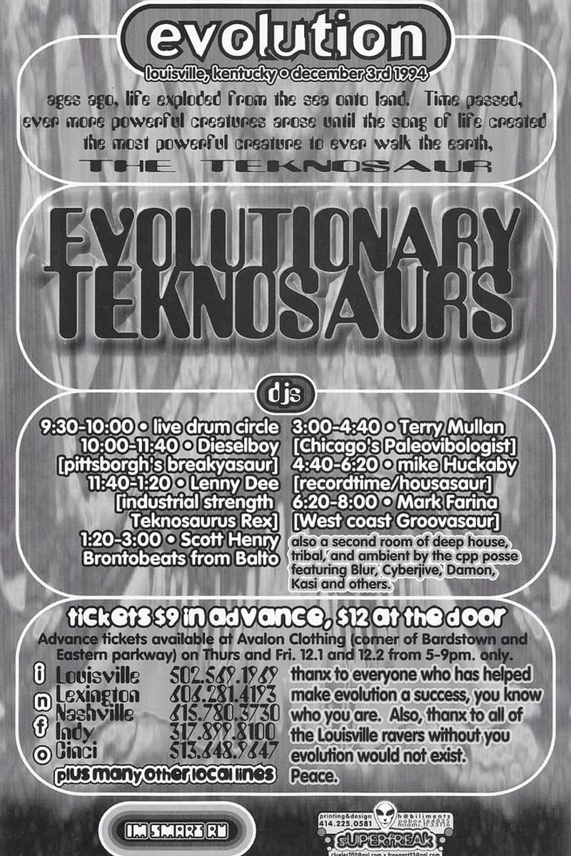 Terry Mullan, Mark Farina, Damon, Lenny Dee, Scott Henry - at Evolution - Louisville, KY - Dec 3, 1994