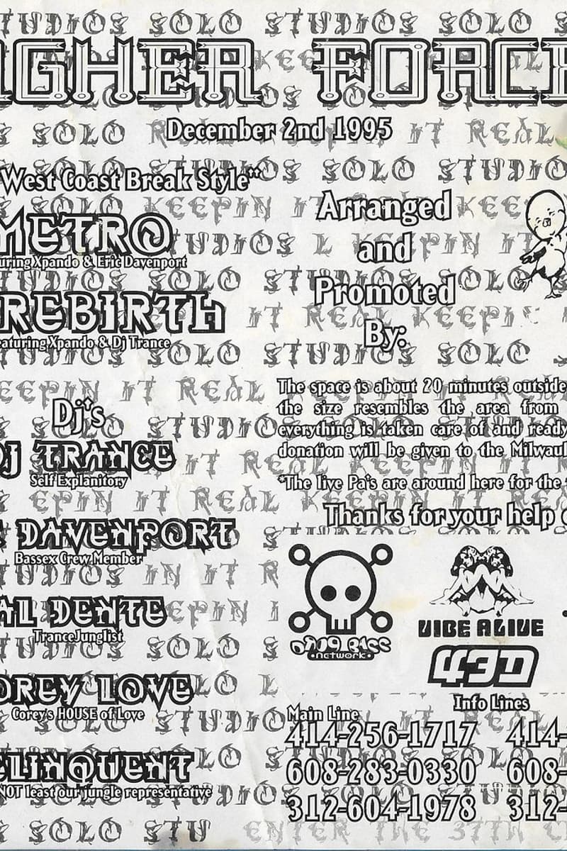 Rebirth (featuring Xpando & DJ Trance), Al Dente, Corey Love, Metro (featuring Xpando & Eric Davenport), Delinquent - at Solo Studios - Milwaukee area (approximately 20 minutes outside of Milwaukee), WI - Dec 2, 1995