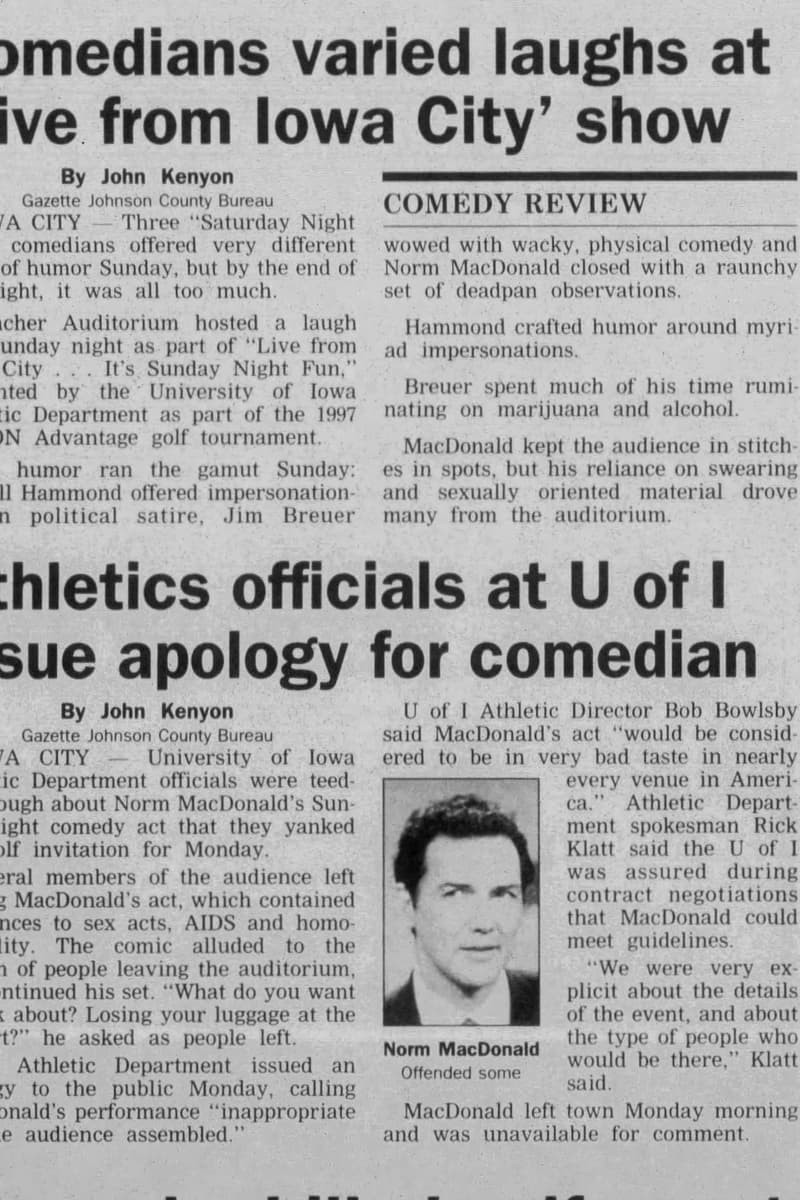 Darrell Hammond, Jim Breuer, Norm MacDonald - at Hancher Auditorium - Iowa City, IA - Jul 13, 1997