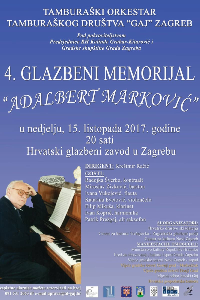Ivan Koprić (harmonika), Katarina Evetović (violončelo), Miroslav Živković (bariton), Tamburaški orkestar Tamburaškog društva GAJ Zagreb, Filip Mikuša (klarinet) - at Hrvatski glazbeni zavod u Zagrebu - Zagreb - Oct 15, 2017