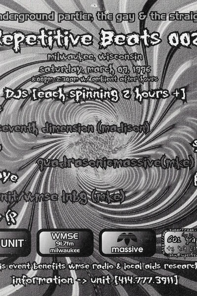 Seventh Dimension (Madison), Quadrasonic Massive (Mike), S.P., Nice, UNIT/WMSE Tribe (Mike) - Milwaukee, WI - Mar 9, 1996