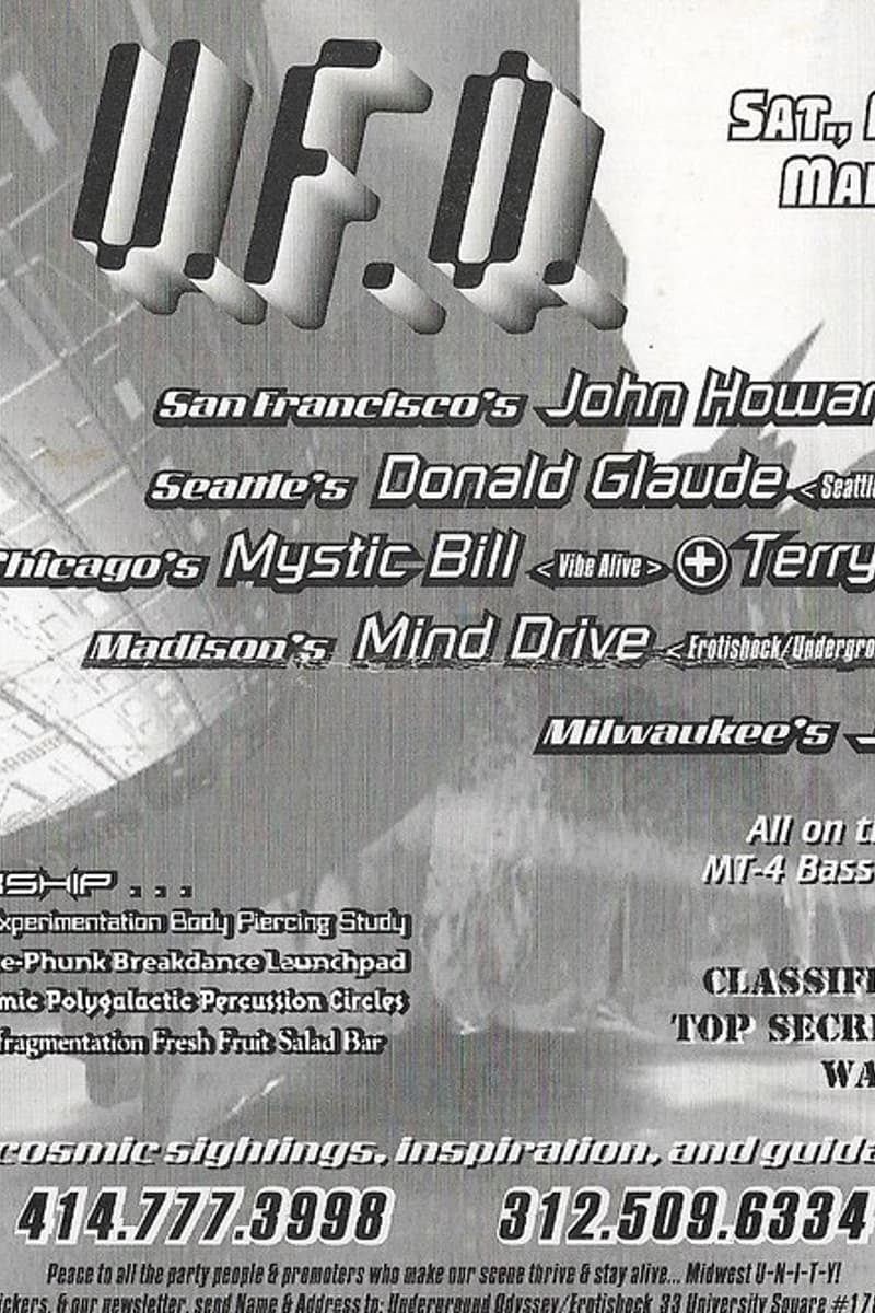 Terry Mullan, Donald Glaude, Jedidiah, Mystic Bill, Mind Drive - at 100% Virgin Top Secret Underground Warehouse - Madison, WI - Mar 25, 1995