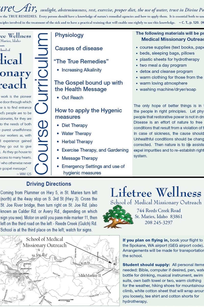 at Lifetree Wellness School of Medical Missionary Outreach - St. Maries, ID