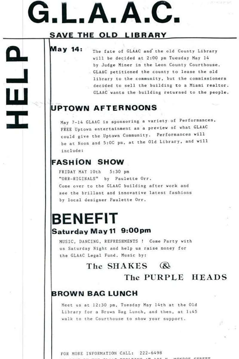 The Purple Heads, Paulette Orr, The Shakes - at Old Library / GLAAC Building - Tallahassee, FL - May 11, 1985