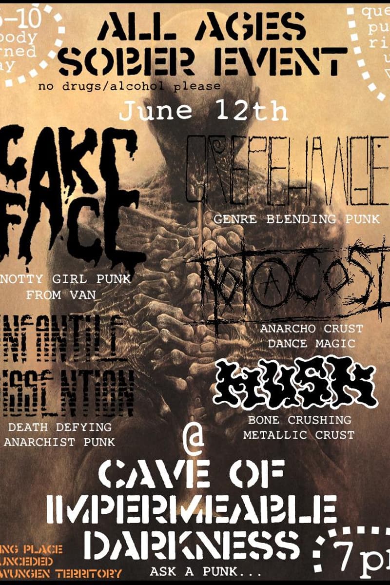 Husk, Infantile Dissention, No Cost, Creepehanger, Cake Face - at Cave of Impermeable Darkness