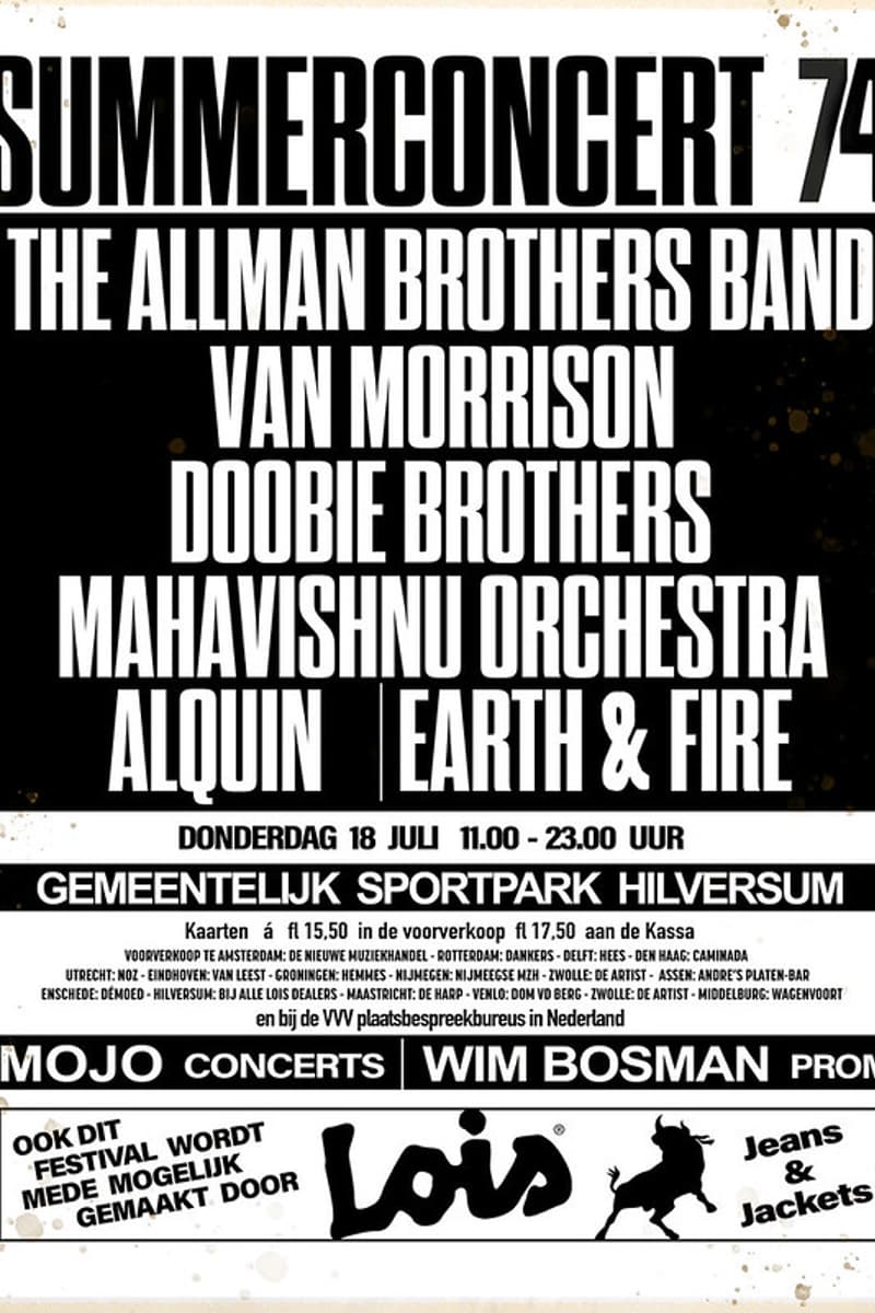 Alquin, Earth & Fire, Mahavishnu Orchestra, The Allman Brothers Band, Doobie Brothers - at Gemeentelijk Sportpark Hilversum - Hilversum - Jul 18, 1974