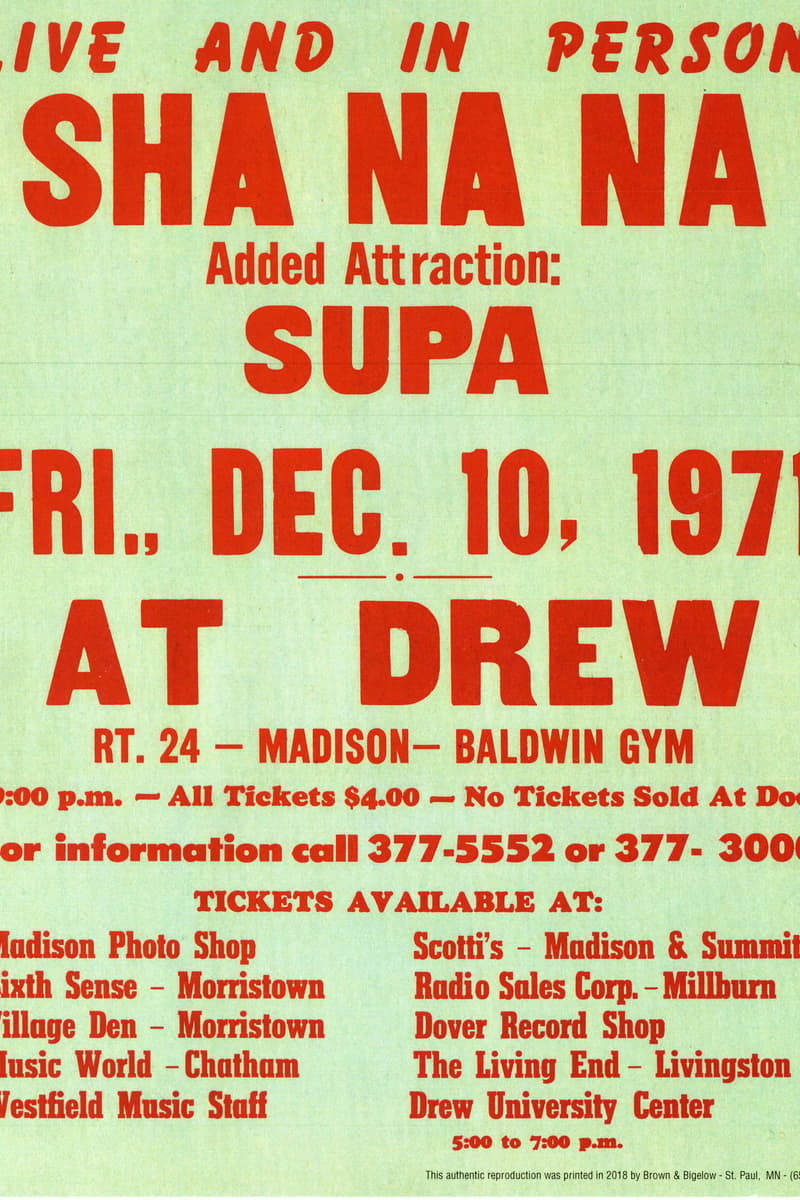 Supa, Sha Na Na - at Baldwin Gym, Drew University - Madison, NJ - Dec 10, 1971