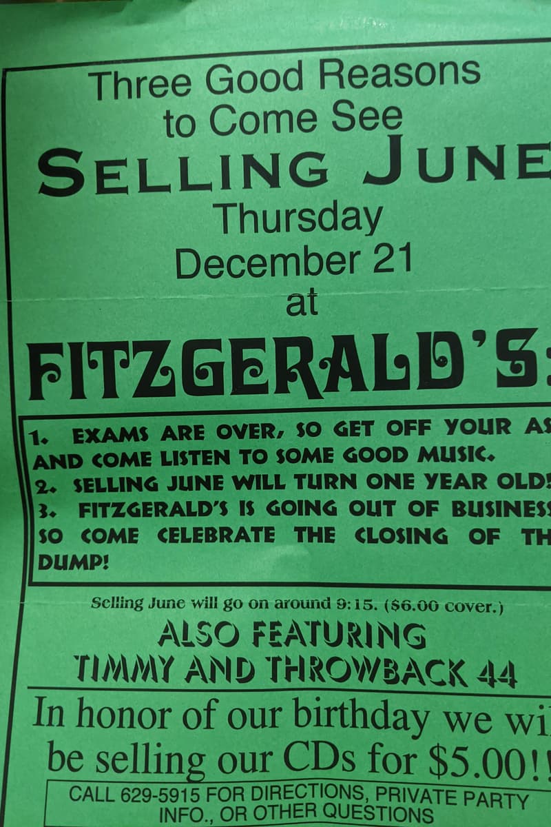 Timmy and Throwback 44, Selling June - at Fitzgerald's - Dec 21, 1995