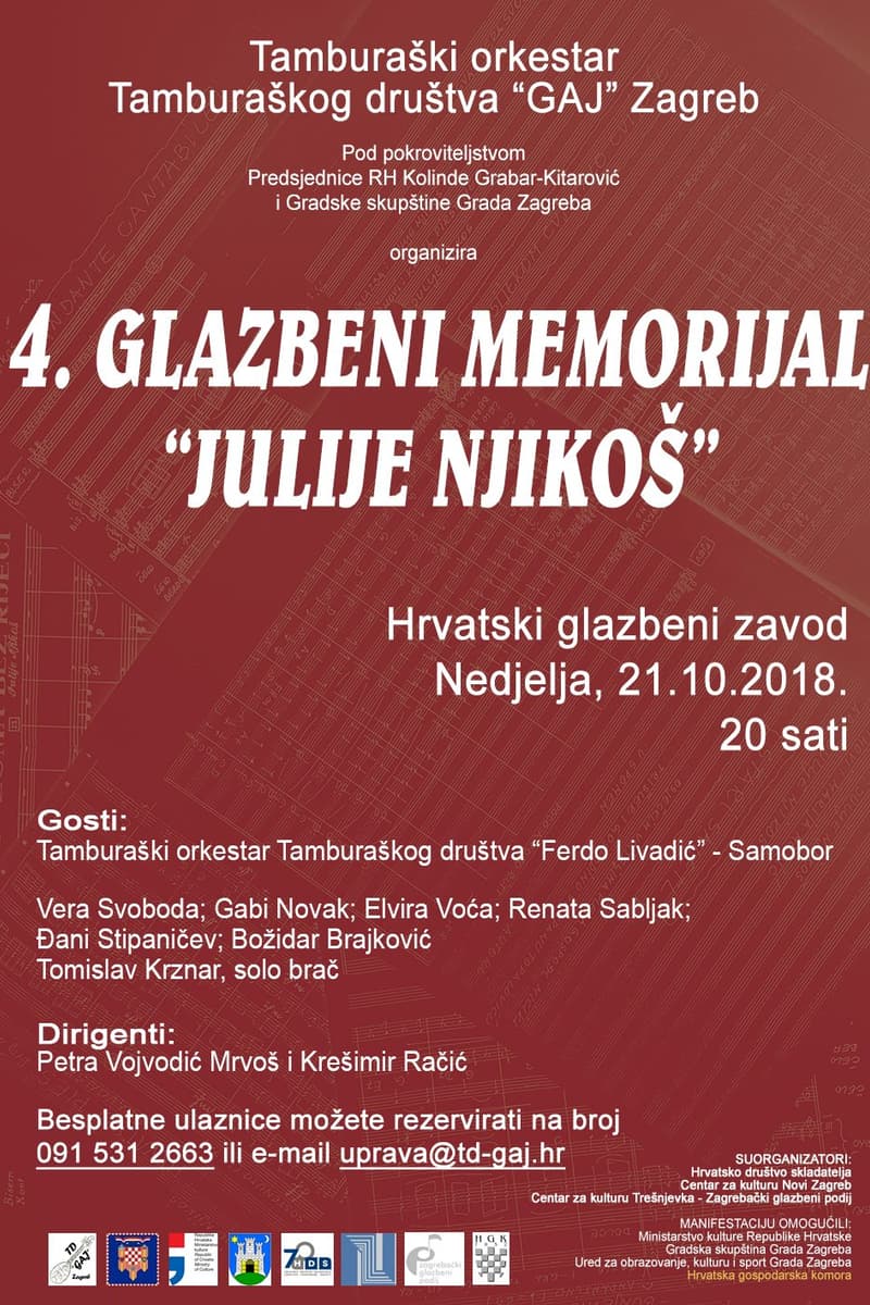 Vera Svoboda, Tamburaški orkestar Tamburaškog društva GAJ Zagreb, Tomislav Krznar, Elvira Voća, Renata Sabljak - at Hrvatski glazbeni zavod - Zagreb - Oct 21, 2018