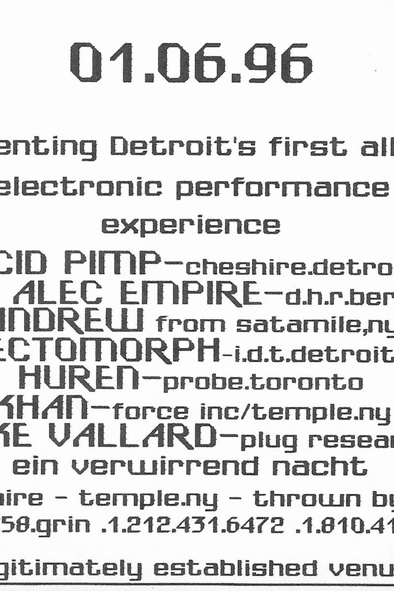 Alec Empire, Ectomorph, Huren, Khan, Acid Pimp - at Cheshire - Detroit, MI - Jan 6, 1996
