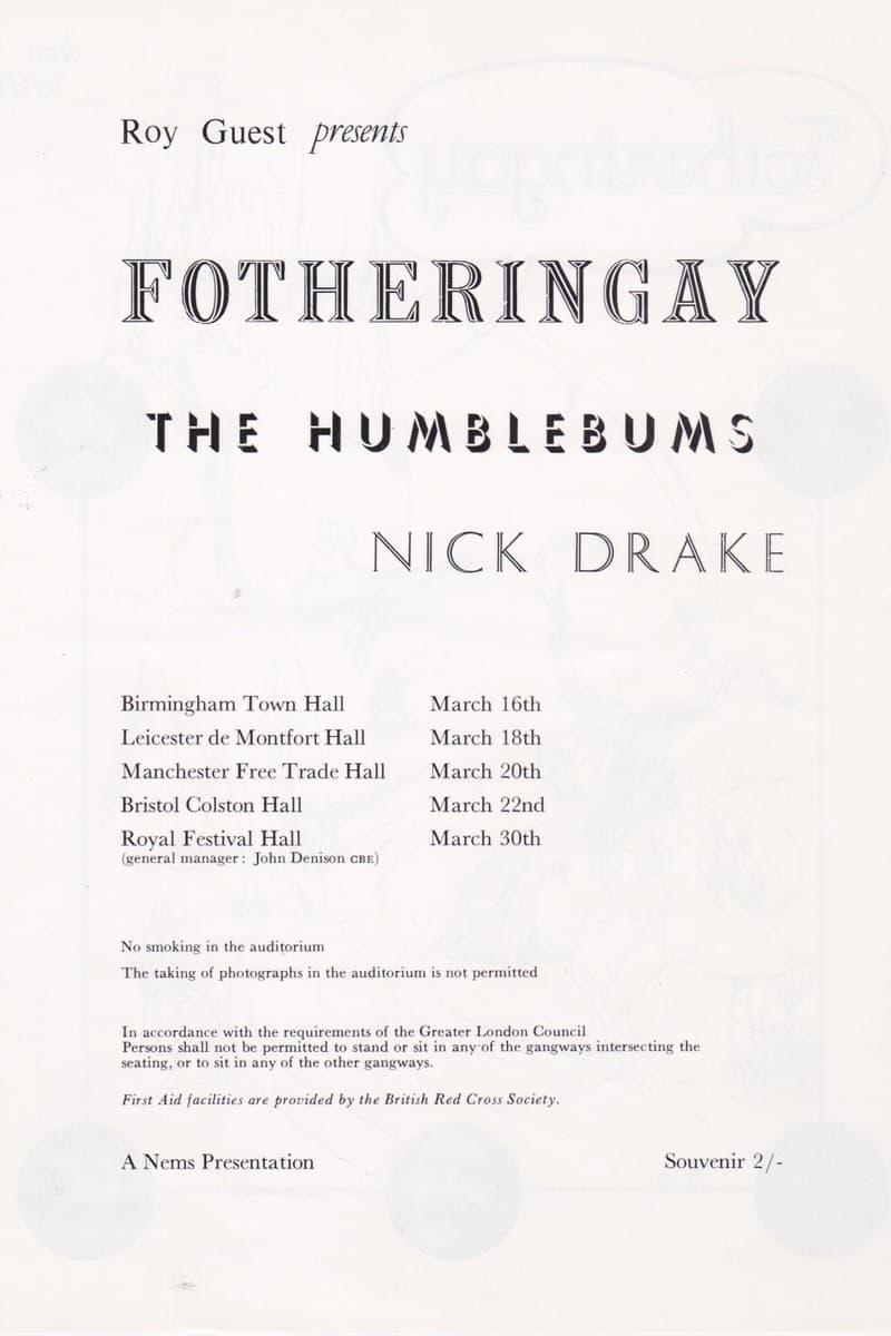 Fotheringay, The Humblebums, Nick Drake - at Royal Festival Hall - London - Mar 30, 1970
