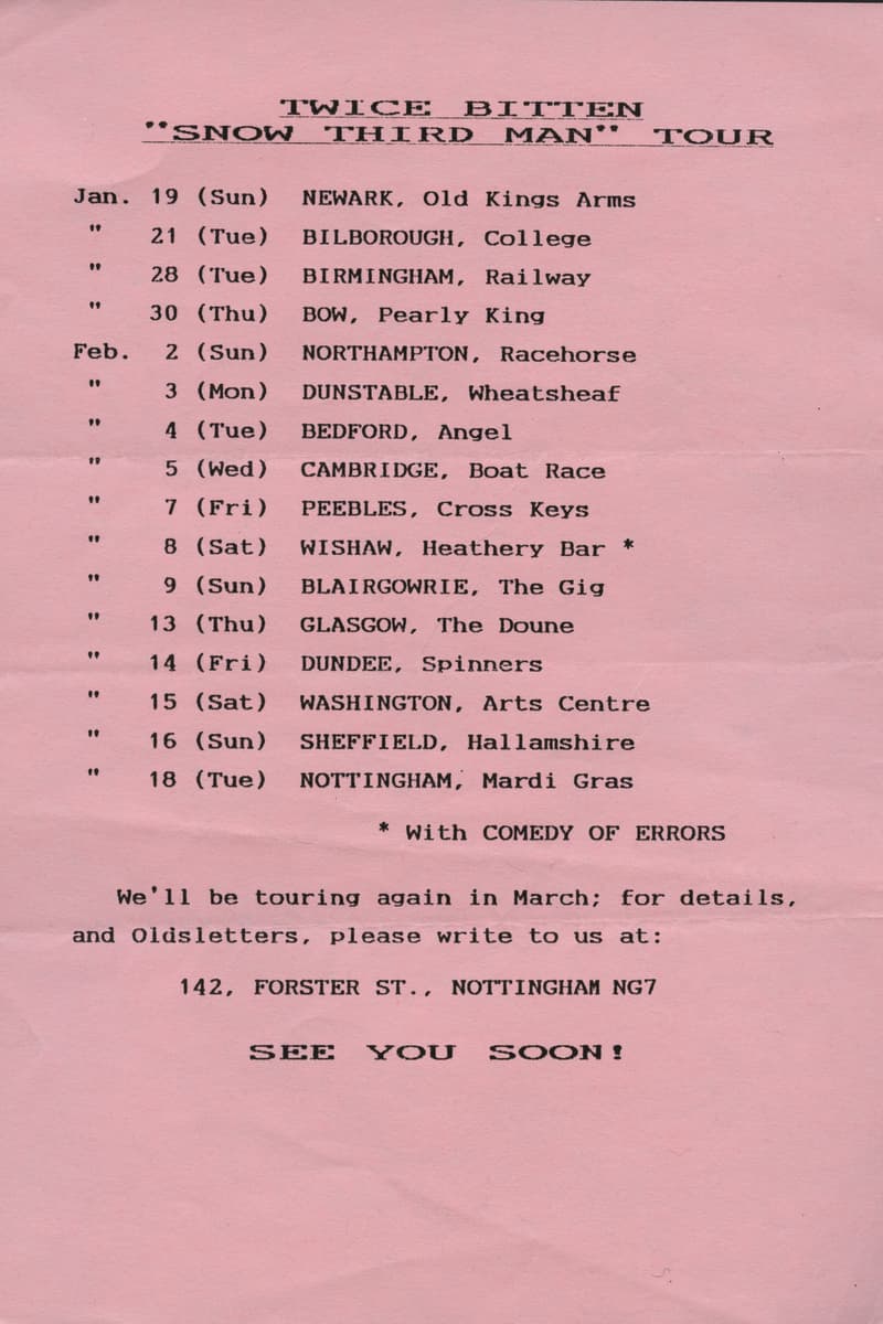 Twice Bitten, Comedy of Errors - at Multiple venues (tour flyer) - Multiple cities (tour)