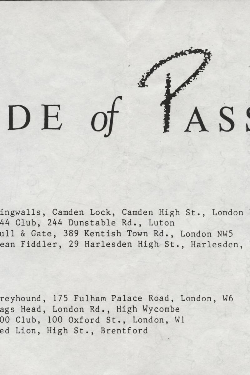Pride of Passion - at Multiple venues (tour flyer) - Multiple cities including London, Luton, High Wycombe, Brentford, Harlesden